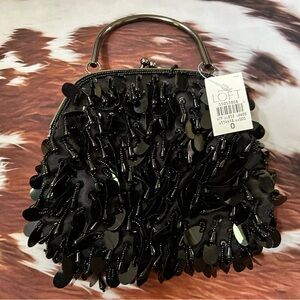 LOFT Black Textured Clutch with Metallic Handle